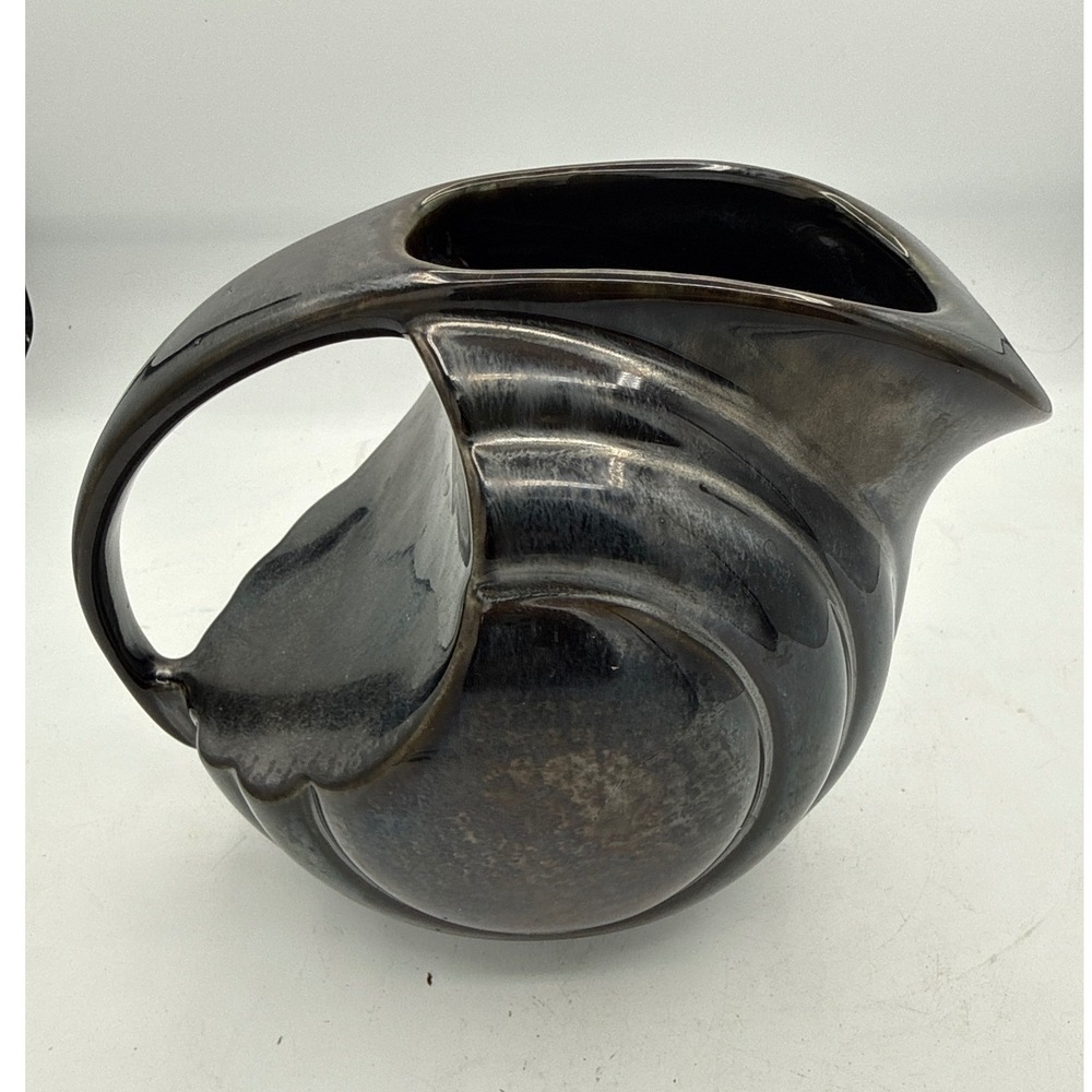 Vintage Gunsmoke Gray Ceramic Disc Pitcher Mid Century Modern Water Jug Unmarked